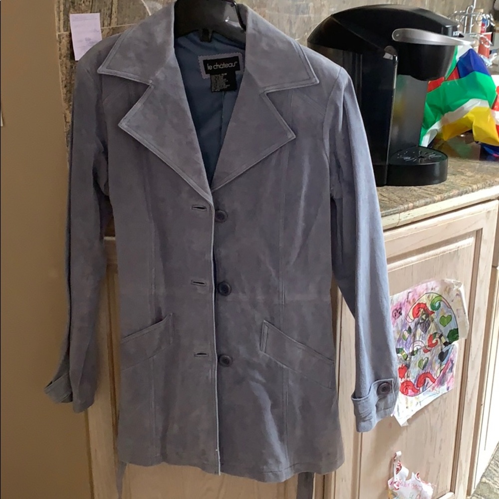 Blue suede trench